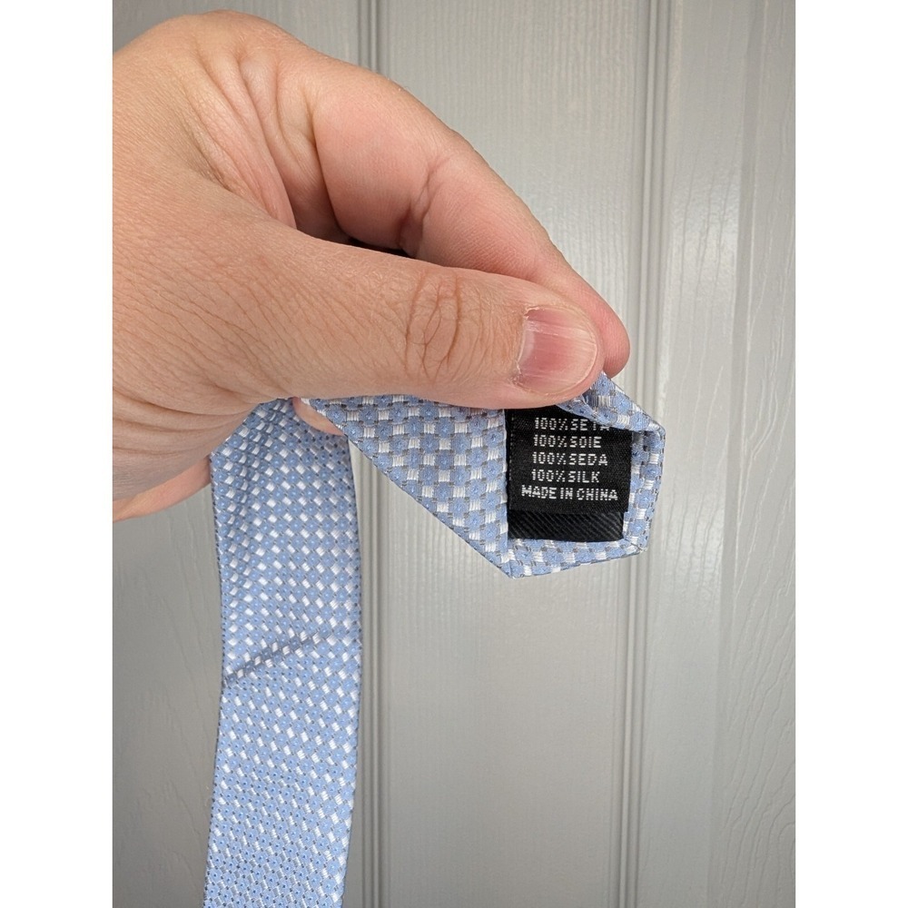 Peacock Handmade Silk Tie Blue White Check Standard Length and Width EUC - Picture 6 of 7